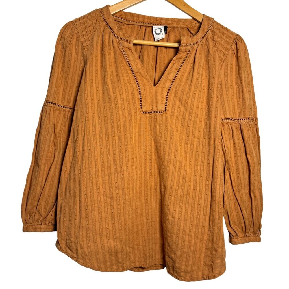 Anthropologie Akemi + Kin Split Neck Blouse Boho Rust Brown XS Embroidered